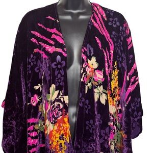 Woven Heart Kimono Purple Velvet Burnout Floral Boho Women’s One Size Fits Most